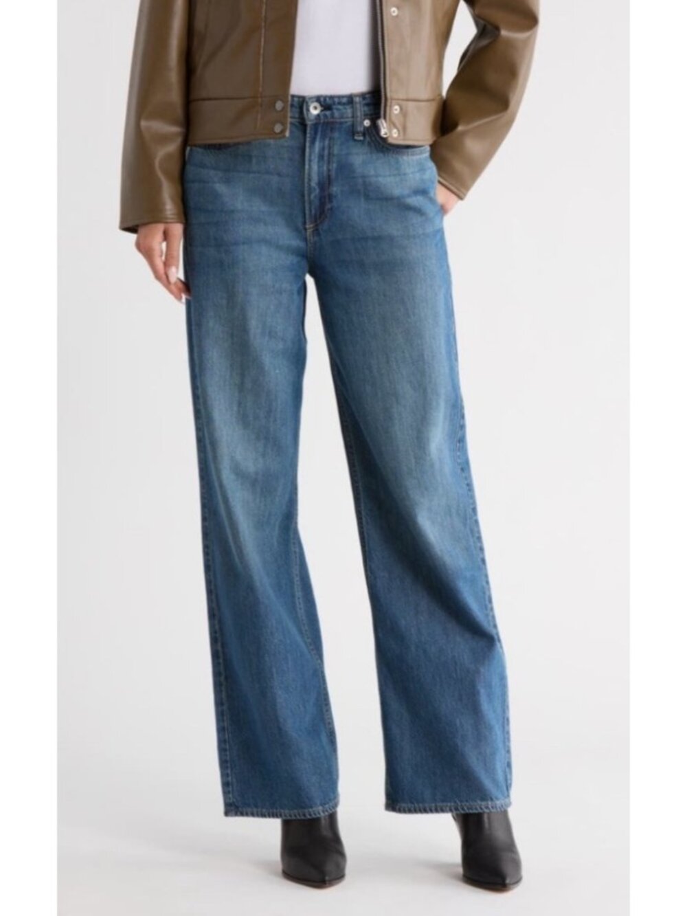 NEW $258 Rag & Bone Lori Wide-Leg Mid-Rise Jeans Covington Lightweight Casual